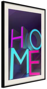 Plakát Neon Home - neonové anglické nápisy s 3D efektem na tmavém pozadí