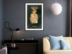 Plakát Zlatá exotika - zlatá kompozice ananasu na tmavě zeleném pozadí