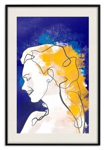 Plakát Portrét v modři - abstraktní krajina ženy na modrém pozadí