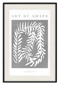 Plakát Umění tvaru - anglické texty a bílá rostlina na šedém pozadí