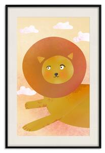 Plakát Lví radovánky - zvíře létající mezi oblaky na oranžové obloze