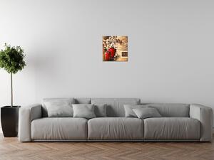 Obraz s hodinami Orchideje v červené váze Rozměry: 100 x 40 cm