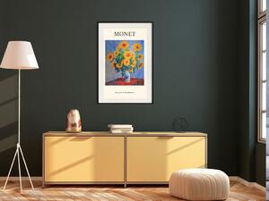 Plakát Dekorativní slunečnice - kytice žlutých květů ve váze a nápisy