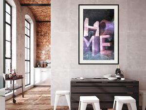 Plakát Domov ve fialových - fialový nápis s 3D efektem na abstraktním pozadí