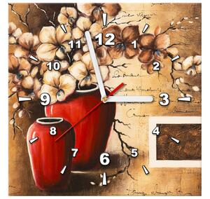 Obraz s hodinami Orchideje v červené váze Rozměry: 40 x 40 cm