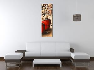 Obraz s hodinami Orchideje v červené váze - 3 dílný Rozměry: 90 x 30 cm