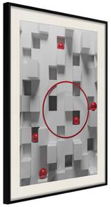 Plakát Fasáda představivosti - geometrická abstrakce v blocích a červených koulích