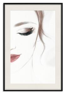 Plakát Jemná krása - portrét ženy s rudými rty na bílém pozadí