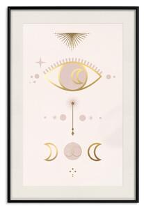Plakát Kouzelný večer - zlatá abstrakce měsíčního svitu a oka na světlém pozadí