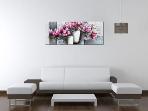 Obraz s hodinami Růžové magnolie ve váze Rozměry: 30 x 30 cm