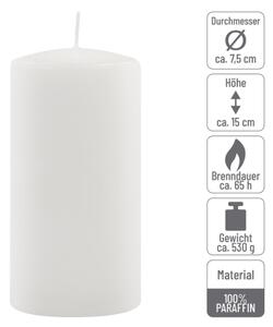 Bílá parafínová svíčka 15 cm, 65 h hoření, 2 ks