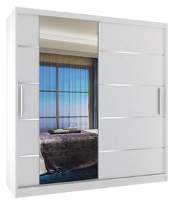 Šatní skříň 158 cm Belini bílý mat s posuvnými dveřmi zrcadlem a zásuvkami MBP SZP7/0/W/W/0/KLAL