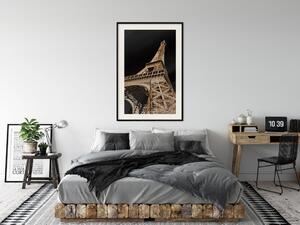 Plakát Francouzský blesk - architektura Eiffelovy věže na černém jednobarevném pozadí