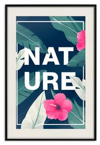 Plakát Příroda - anglický text mezi listy na tmavě modrém pozadí