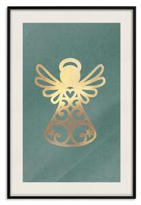 Plakát Andělské svátky - zlatý andílek na kontrastním zeleném pozadí