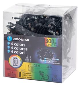 Aigostar -LED Venkovní řetěz 300xLED/8 funkcí 3xAA 15,3m IP44 multicolor