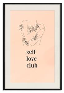 Plakát Klub sebelásky - lineart ženy a texty na pastelovém pozadí