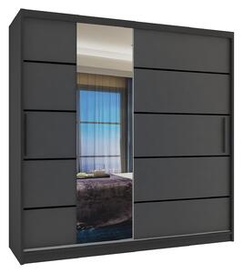 Šatní skříň 200 cm Belini černý mat / šedý mat s posuvnými dveřmi zrcadlem a zásuvkami MBP SZP5/1/B/SR/0/KLP
