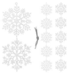 Vánoční ozdoby - Sněhové vločky se třpytkami 10cm, bílé, sada 12ks