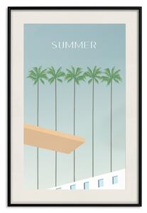 Plakát Letní slunce - prázdninová grafika s palmami u bazénu v retro stylu