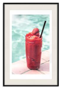 Plakát Prázdninový koktejl - jahodový studený koktejl léto u bazénu