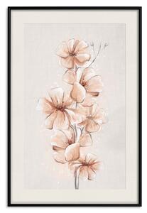 Plakát Akvarelové květiny - jemná větev boho v teplých barvách sepie