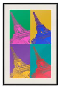Plakát Barevná Paříž - koláž s Eiffelovými věžemi ve stylu pop-artu