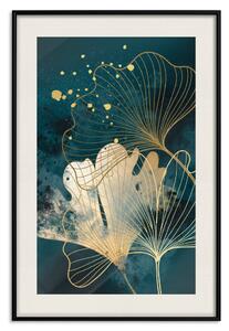 Plakát Příroda v abstrakci - zlaté listy jilmu a tyrkysové akvarely