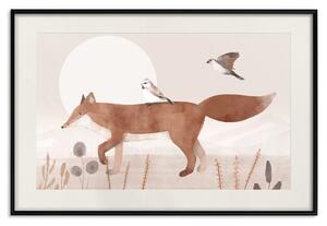 Plakát Putující liška a ptáci - lesní zvířata jdoucí směrem k slunci
