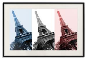Plakát Vive la France - Černobílé fotografie Vítězného oblouku a Eiffelovy věže