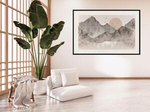 Plakát Krajina wabi-sabi - východ slunce a skalnaté hory v japonském stylu