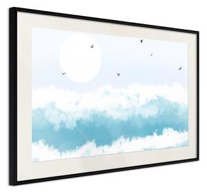 Plakát Zpěněné vlny - rackové pod slunečními paprsky nad modrou mořskou vodou