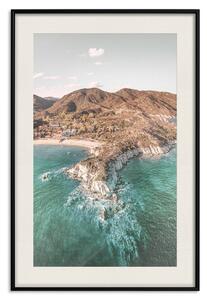 Plakát Tyrkysový útes - krajina slunečního pobřeží s horami, pláží a mořem