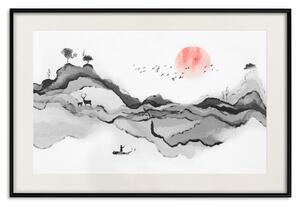 Plakát Akvarelová příroda - abstraktní horská krajina v japonském stylu