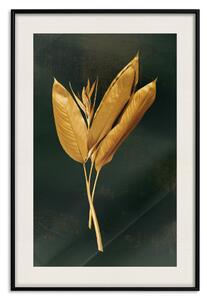 Plakát Zlatá vegetace - kytice listů na tmavě zeleném pozadí