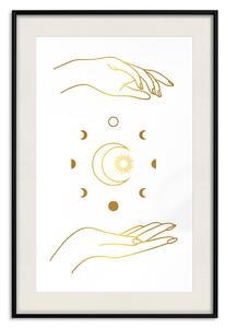 Plakát Magické symboly - všechny fáze měsíce a zlaté ručičky