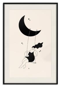 Plakát Zábava - dívka houpající se na měsíci obklopená hvězdami