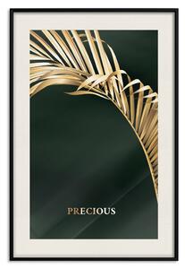 Plakát Exotická rostlina - zlatý palmový list na tmavě zeleném pozadí