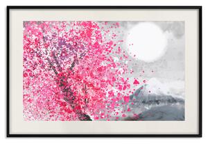 Plakát Japonské výhledy - krajina s horou Fudži a růžovým stromem