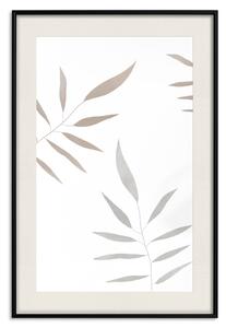 Plakát Akvarelové listy - šedě a hnědě malované rostliny na bílém pozadí