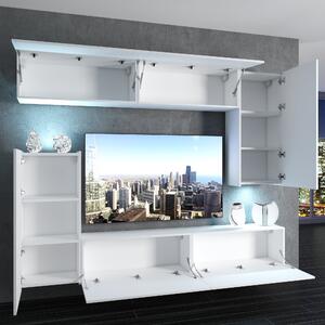 Obývací stěna Belini Premium Full Version bílý lesk / dšedý antracit Glamour Wood + LED osvětlení Nexum 119