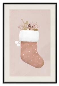Plakát Vánoce v pastelových barvách - vánoční punčocha s větvičkami rostlin