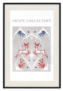 Plakát Vánoční tvary - skákající jelen a modrá cesmína