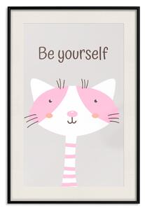 Plakát Buď sám sebou - růžový veselý kocour a motivující motto pro děti