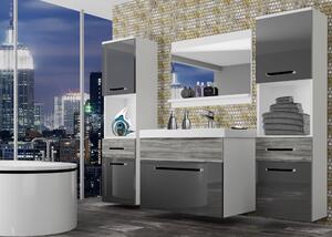 Koupelnový nábytek Belini šedý lesk / šedý antracit Glamour Wood + umyvadlo + zrcadlo ROD