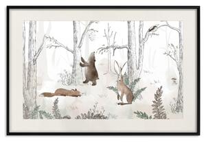 Plakát Kreslený les - kreslený les s akvarelovými kapradinami