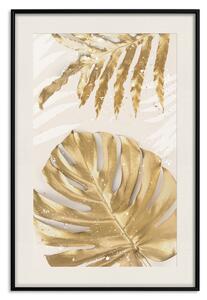 Plakát Zlaté listy s elegantní mondórou - rostliny ve sváteční náladě