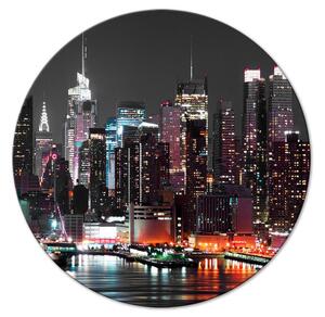 Kulatý obraz Noční New York - vysoké mrakodrapy Manhattanu v měsíčním světle