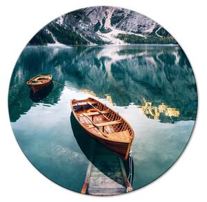 Kulatý obraz Horská oáza - fotografie lodí na tyrkysovém jezeře
