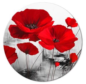 Kulatý obraz Květovaný příběh - červené máky na abstraktním šedém pozadí